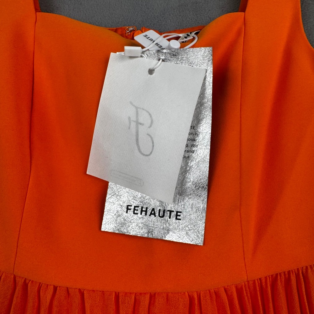 FEHAUTE Orange Pink Ombre Pleated Midi Dress Sleeveless Square Neck Size 4 NEW - Picture 5 of 10